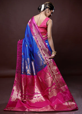 Blue Katan Silk Saree Without Blouse Piece - Indian Silk House Agencies