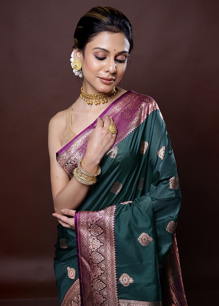 Green Katan Silk Saree Without Blouse Piece - Indian Silk House Agencies