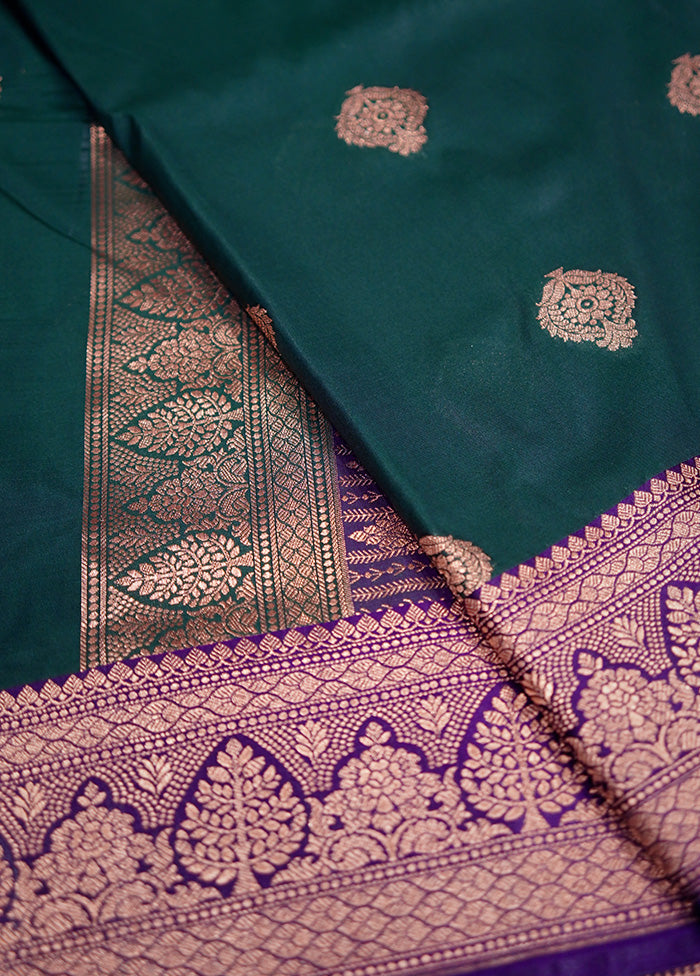 Green Katan Silk Saree Without Blouse Piece - Indian Silk House Agencies