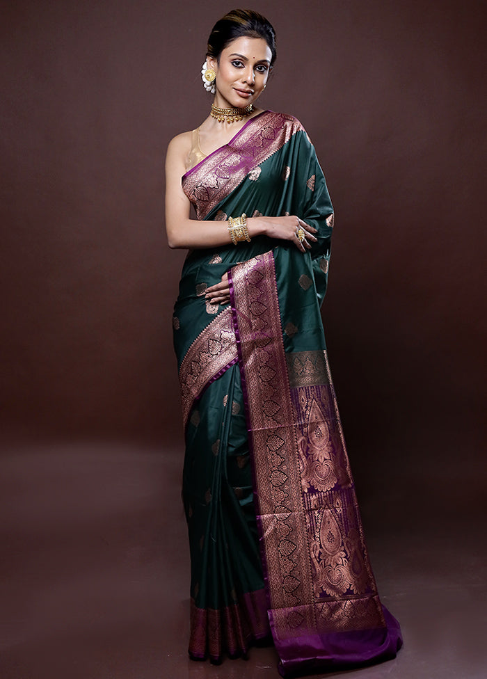 Green Katan Silk Saree Without Blouse Piece - Indian Silk House Agencies