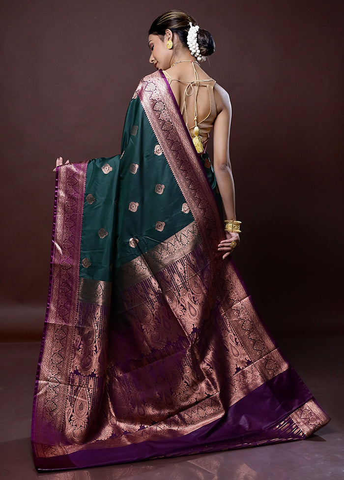 Green Katan Silk Saree Without Blouse Piece - Indian Silk House Agencies