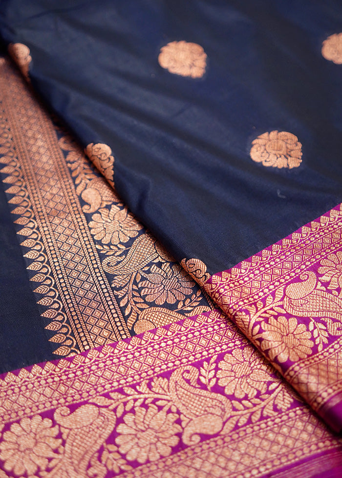 Blue Katan Silk Saree Without Blouse Piece - Indian Silk House Agencies