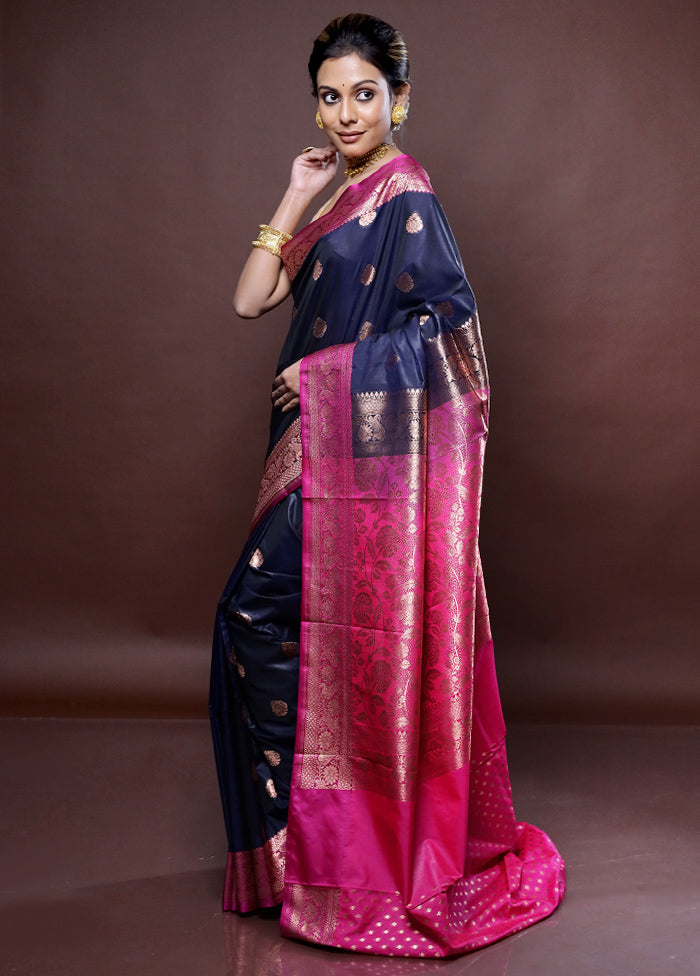 Blue Katan Silk Saree Without Blouse Piece - Indian Silk House Agencies