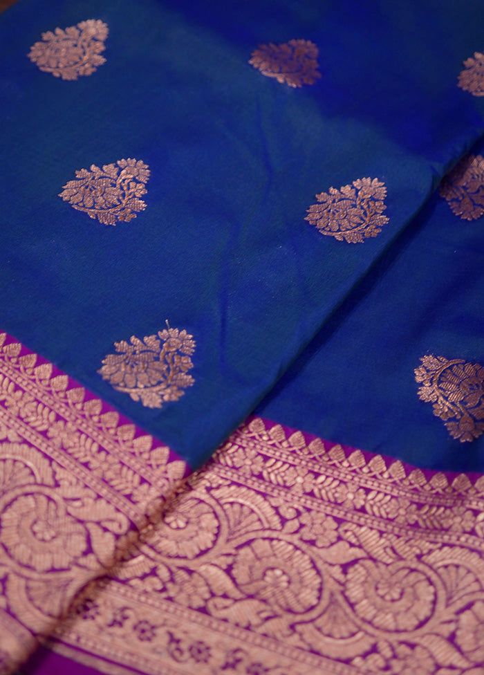 Blue Katan Silk Saree Without Blouse Piece - Indian Silk House Agencies