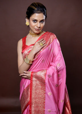 Pink Katan Silk Saree Without Blouse Piece - Indian Silk House Agencies