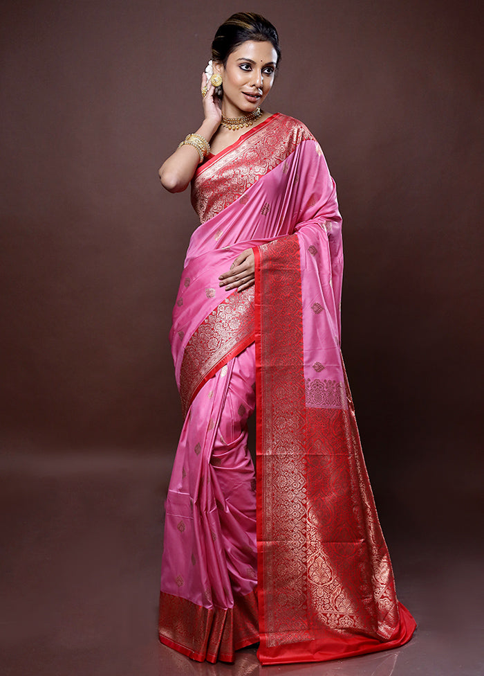 Pink Katan Silk Saree Without Blouse Piece - Indian Silk House Agencies