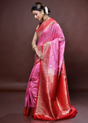 Pink Katan Silk Saree Without Blouse Piece - Indian Silk House Agencies