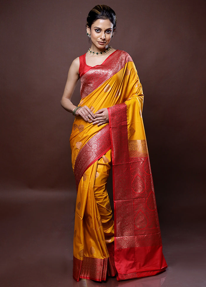 Yellow Katan Silk Saree Without Blouse Piece - Indian Silk House Agencies