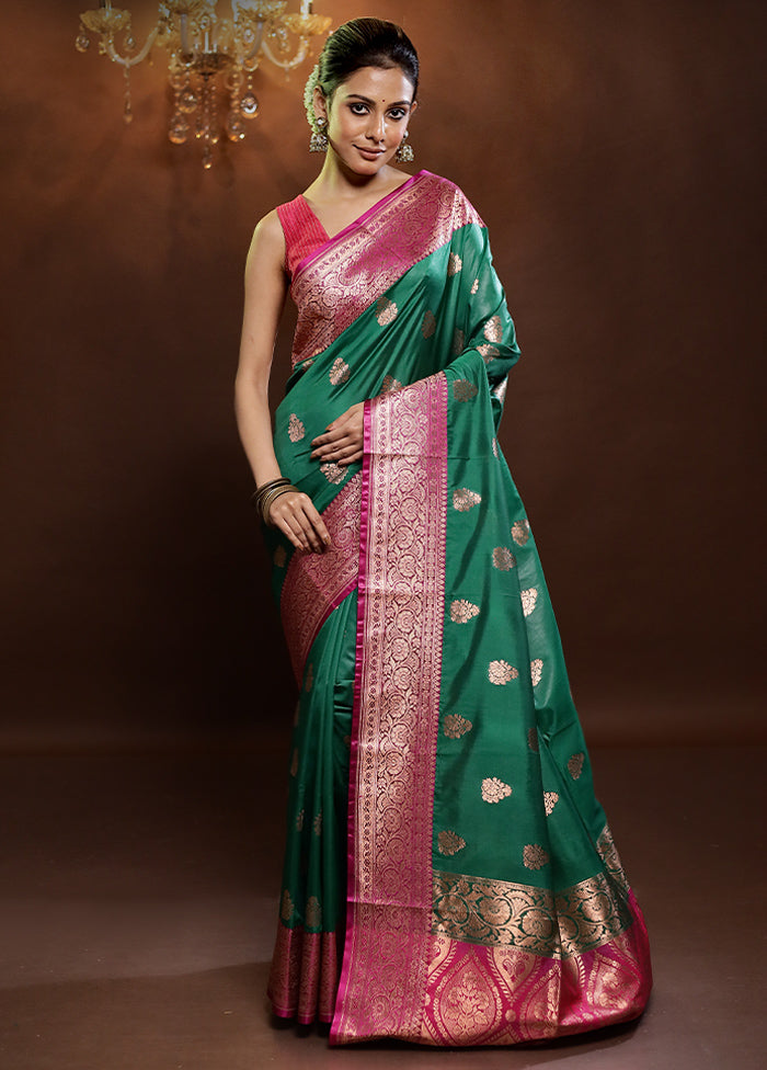 Green Katan Silk Saree With Blouse Piece