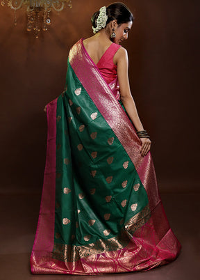 Green Katan Silk Saree With Blouse Piece