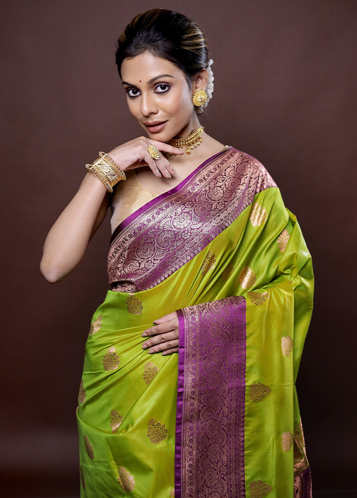 Green Katan Silk Saree Without Blouse Piece - Indian Silk House Agencies