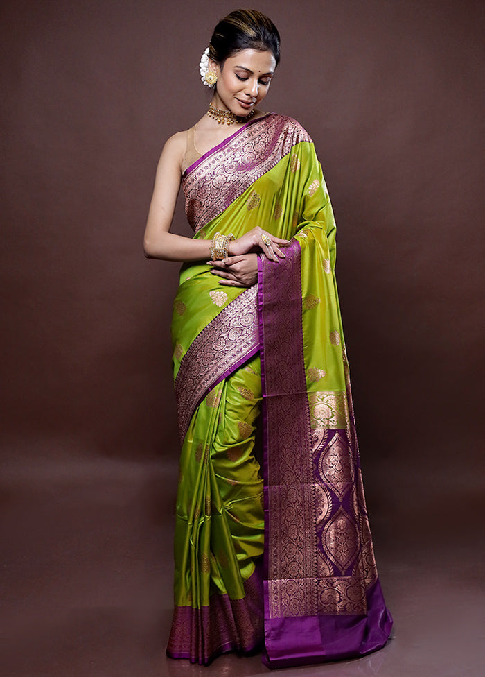 Green Katan Silk Saree Without Blouse Piece - Indian Silk House Agencies