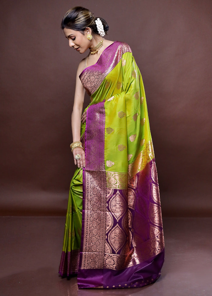 Green Katan Silk Saree Without Blouse Piece - Indian Silk House Agencies