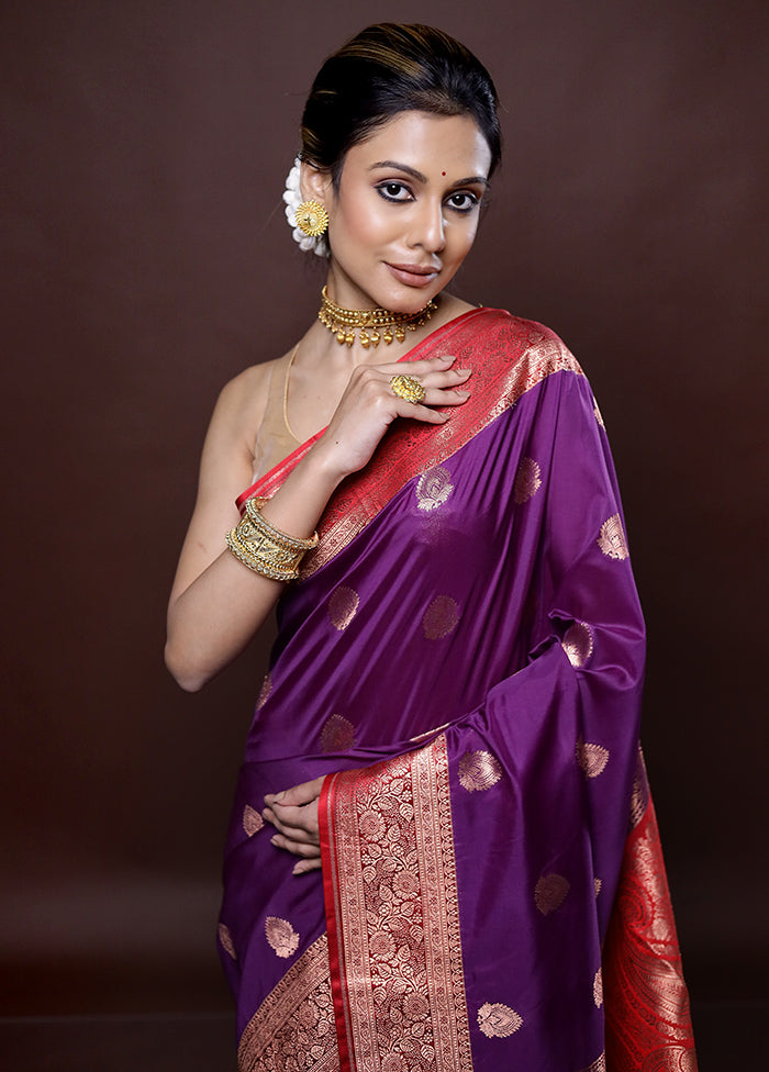 Purple Katan Silk Saree Without Blouse Piece - Indian Silk House Agencies