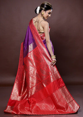 Purple Katan Silk Saree Without Blouse Piece - Indian Silk House Agencies