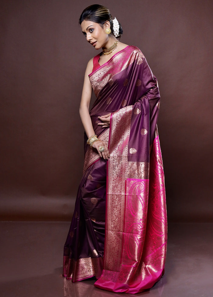 Purple Katan Silk Saree Without Blouse Piece - Indian Silk House Agencies