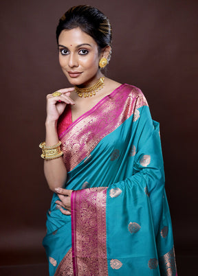 Green Katan Silk Saree Without Blouse Piece - Indian Silk House Agencies