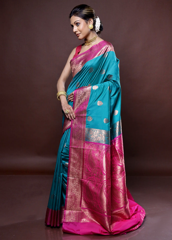 Green Katan Silk Saree Without Blouse Piece - Indian Silk House Agencies