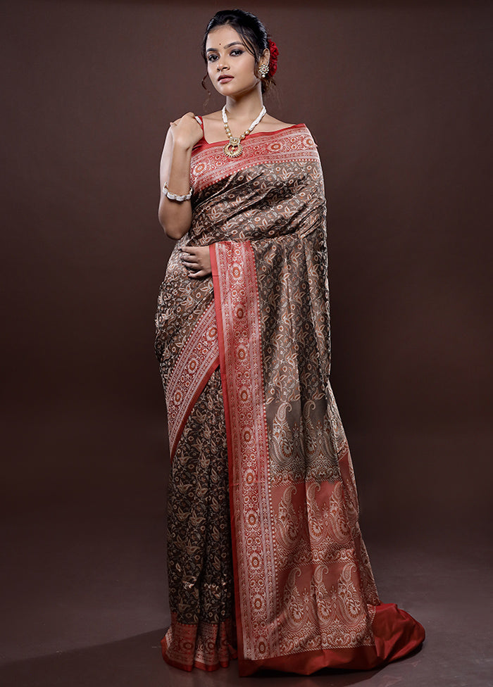 Brown Jamewar Banarasi Silk Saree Without Blouse Piece - Indian Silk House Agencies