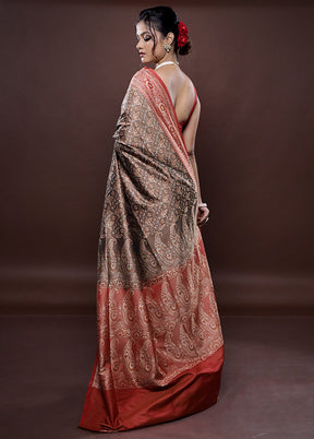 Brown Jamewar Banarasi Silk Saree Without Blouse Piece - Indian Silk House Agencies