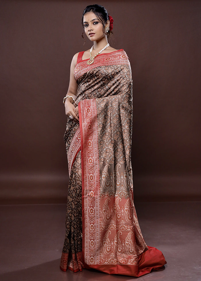 Brown Jamewar Banarasi Silk Saree Without Blouse Piece - Indian Silk House Agencies