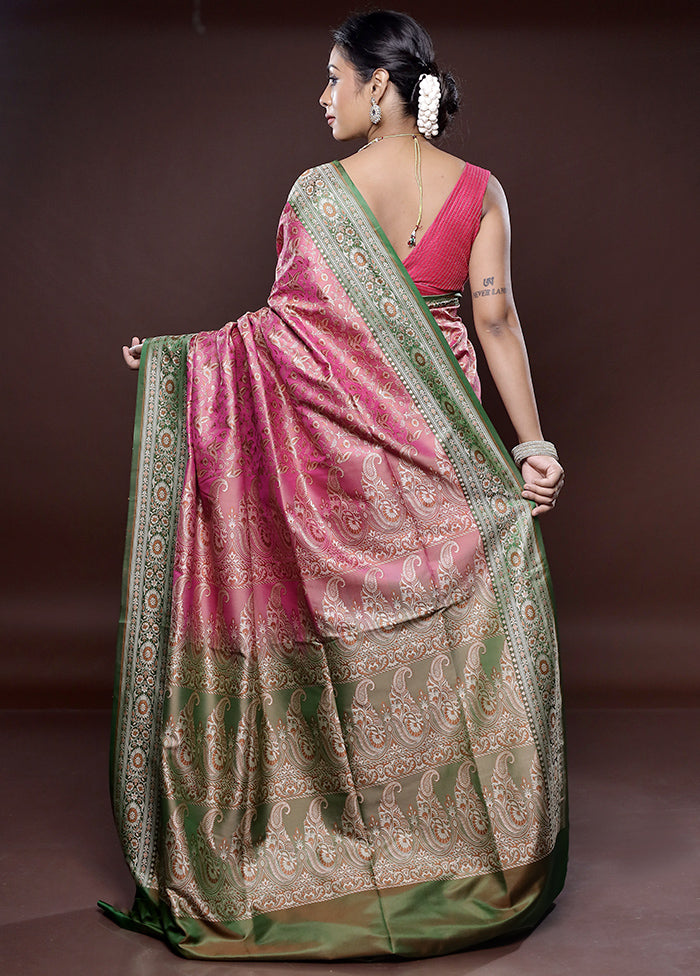 Pink Banarasi Silk Saree Without Blouse Piece - Indian Silk House Agencies