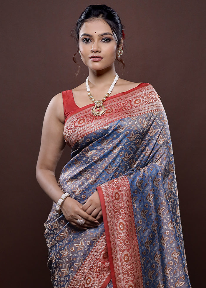 Blue Jamewar Banarasi Silk Saree Without Blouse Piece - Indian Silk House Agencies