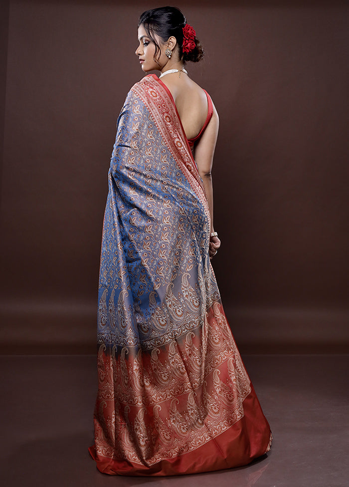 Blue Jamewar Banarasi Silk Saree Without Blouse Piece - Indian Silk House Agencies