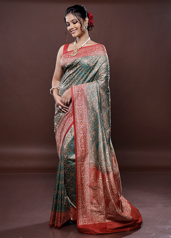 Green Jamewar Banarasi Silk Saree Without Blouse Piece - Indian Silk House Agencies