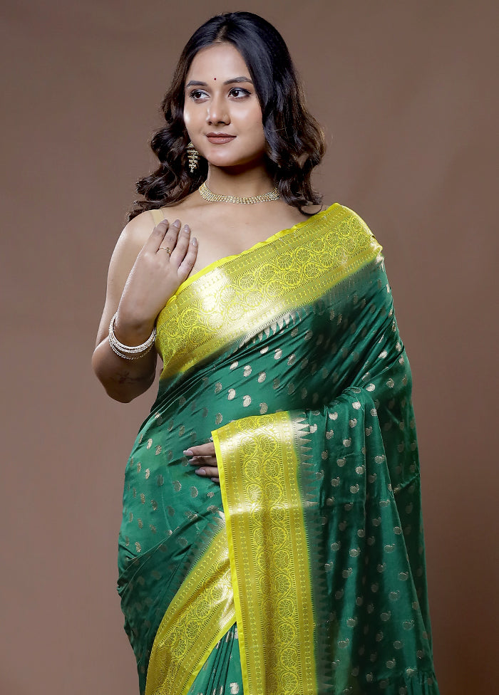 Green Dupion Silk Saree With Blouse Piece - Indian Silk House Agencies