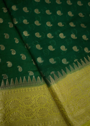 Green Dupion Silk Saree With Blouse Piece - Indian Silk House Agencies