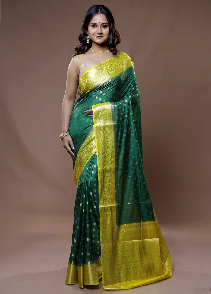 Green Dupion Silk Saree With Blouse Piece - Indian Silk House Agencies