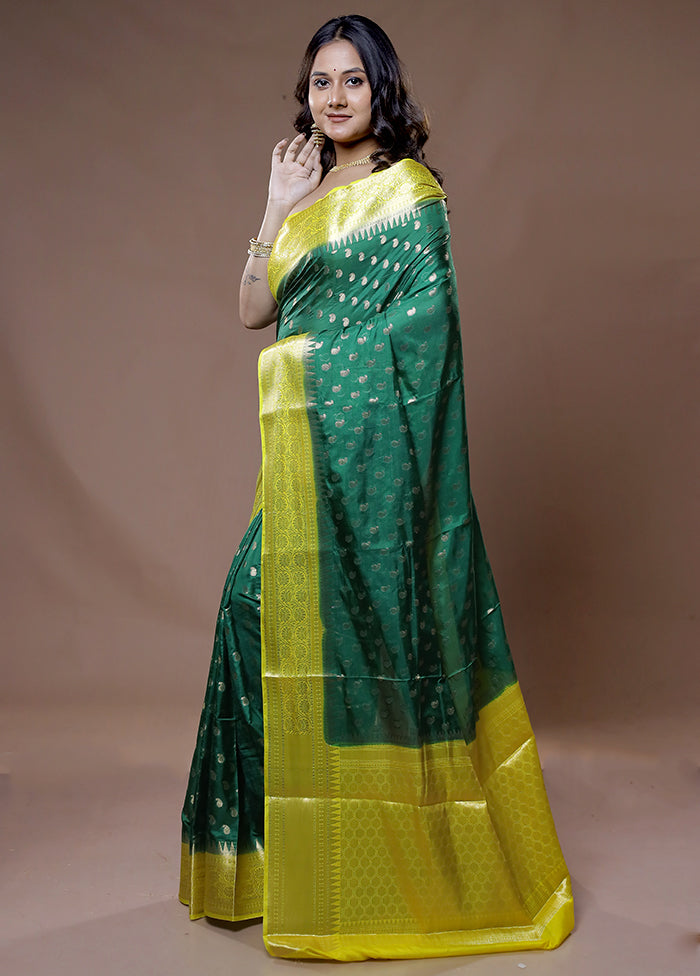 Green Dupion Silk Saree With Blouse Piece - Indian Silk House Agencies