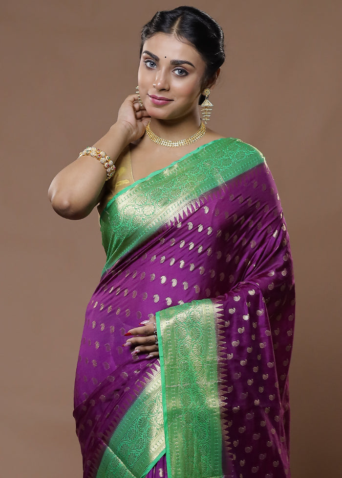 Purple Dupion Silk Saree With Blouse Piece - Indian Silk House Agencies