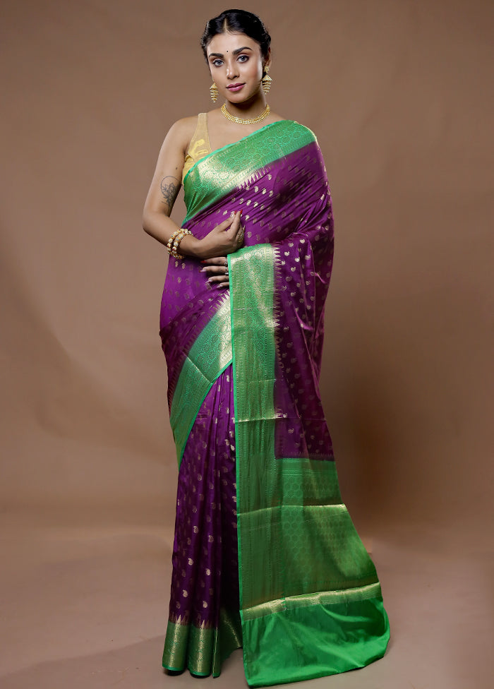 Purple Dupion Silk Saree With Blouse Piece - Indian Silk House Agencies