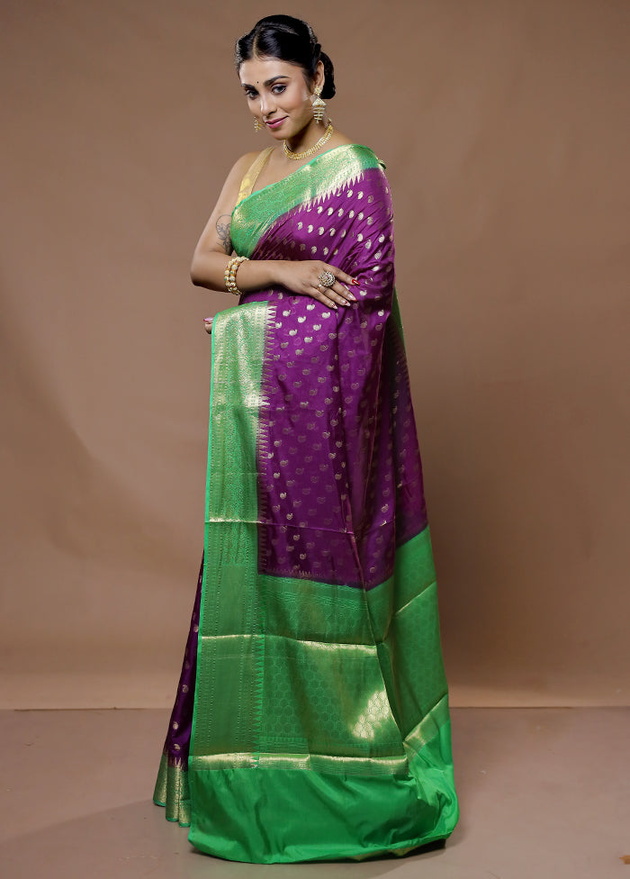 Purple Dupion Silk Saree With Blouse Piece - Indian Silk House Agencies