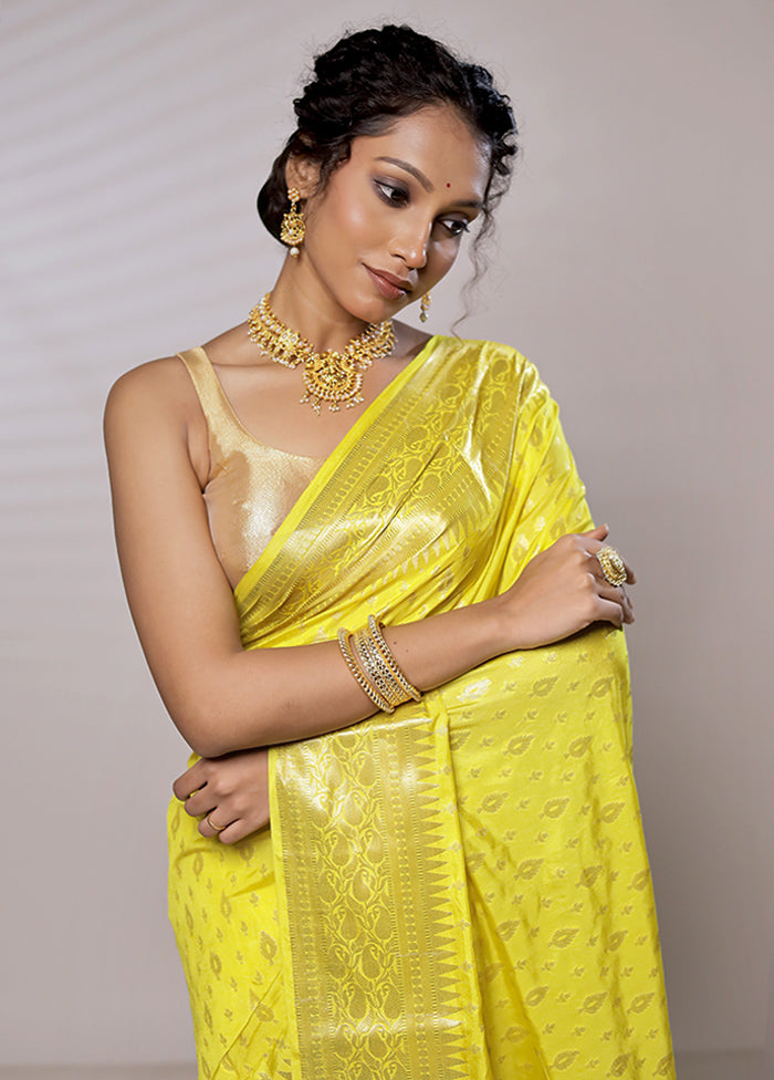 Yellow Dupion Silk Saree With Blouse Piece