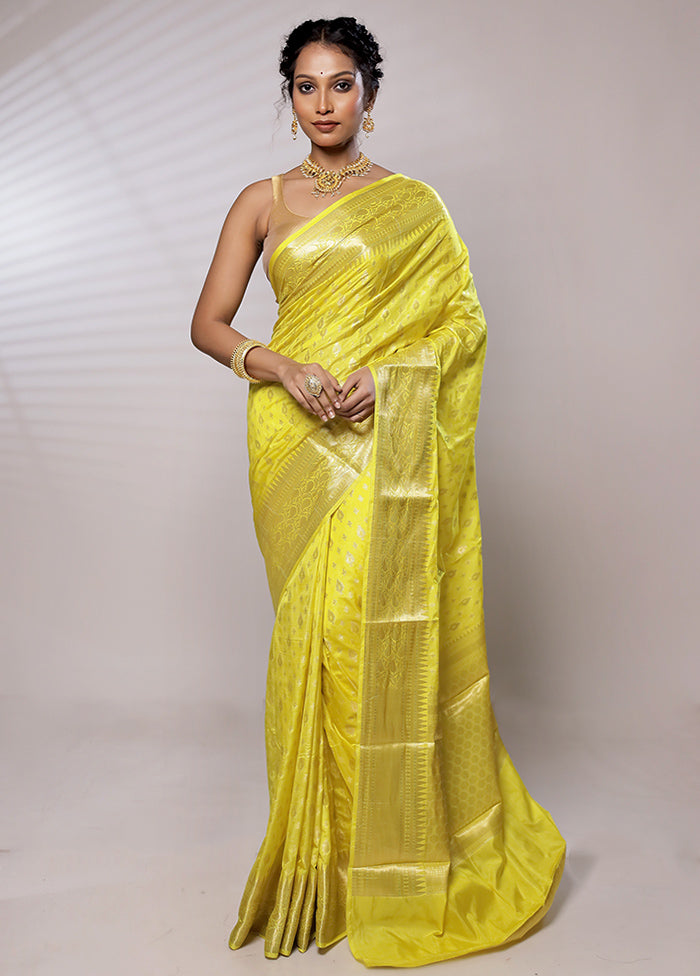 Yellow Dupion Silk Saree With Blouse Piece