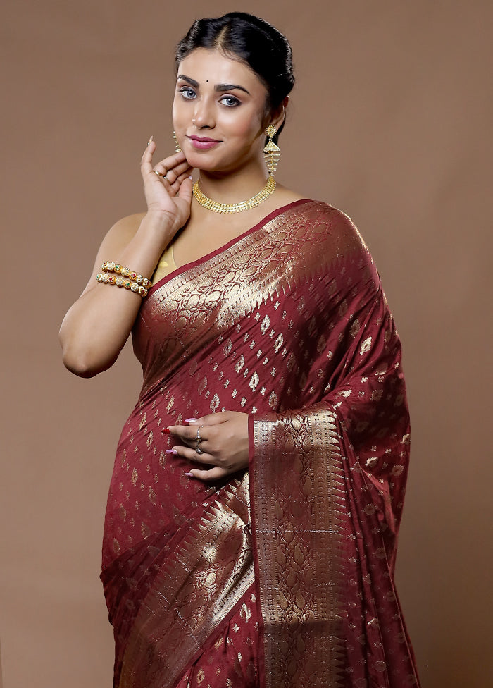 Maroon Dupion Silk Saree With Blouse Piece - Indian Silk House Agencies