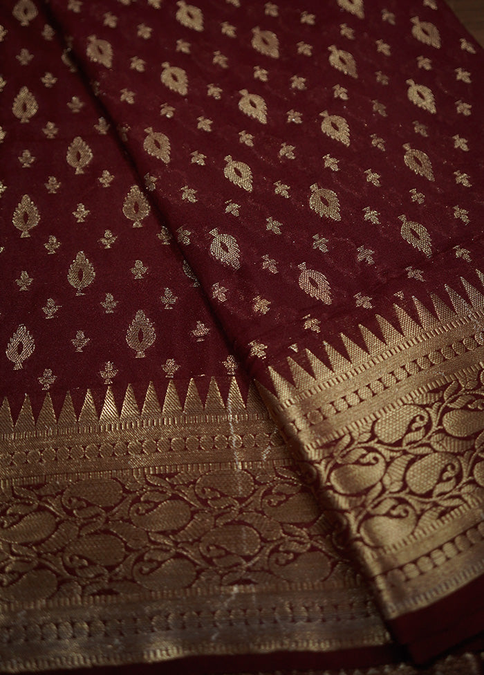 Maroon Dupion Silk Saree With Blouse Piece - Indian Silk House Agencies