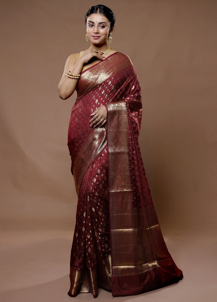 Maroon Dupion Silk Saree With Blouse Piece - Indian Silk House Agencies