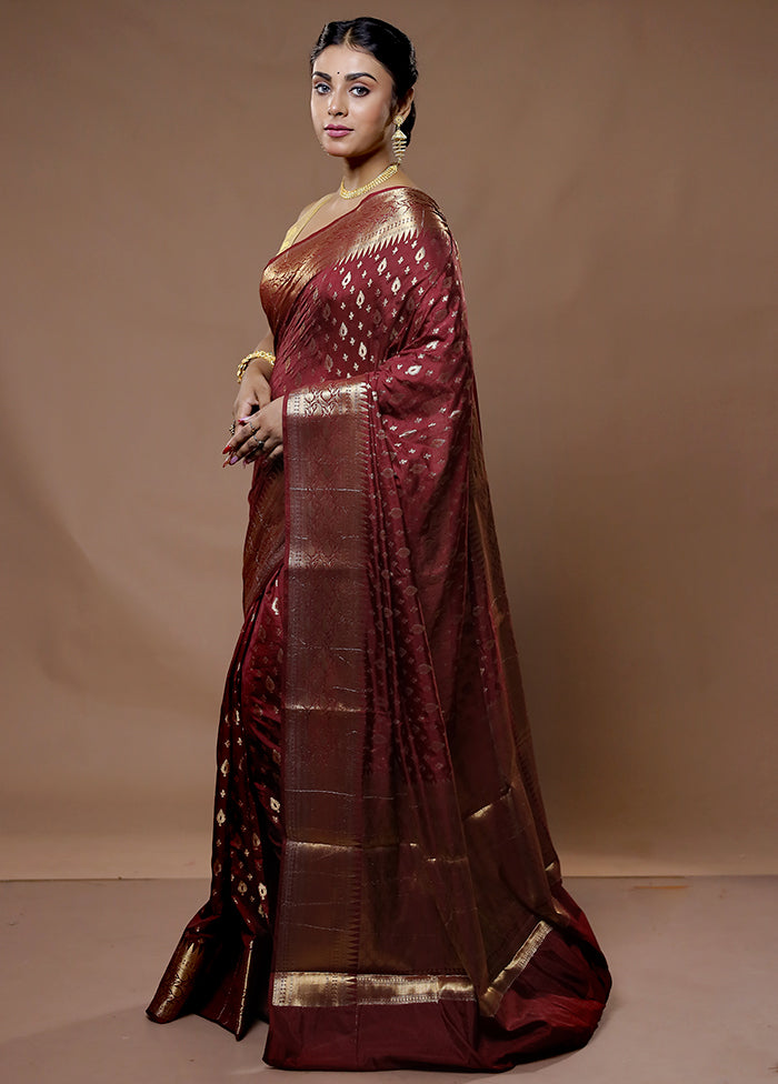 Maroon Dupion Silk Saree With Blouse Piece - Indian Silk House Agencies