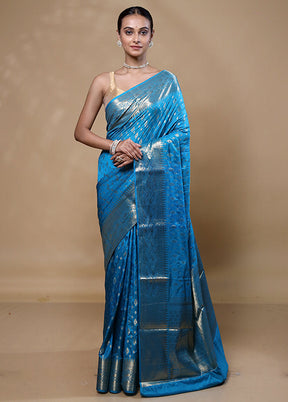 Blue Dupion Silk Saree With Blouse Piece