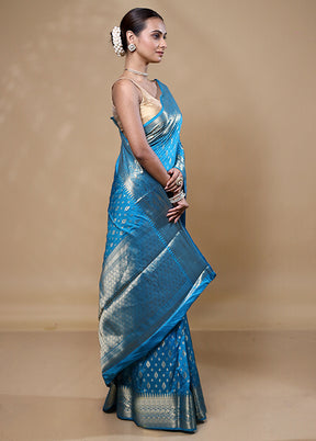 Blue Dupion Silk Saree With Blouse Piece