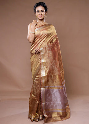 Brown Crushed Tissue Silk Saree With Blouse Piece - Indian Silk House Agencies