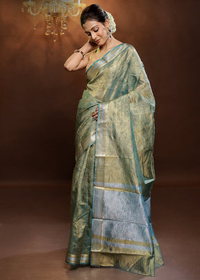 Green Crushed Tissue Silk Saree With Blouse Piece