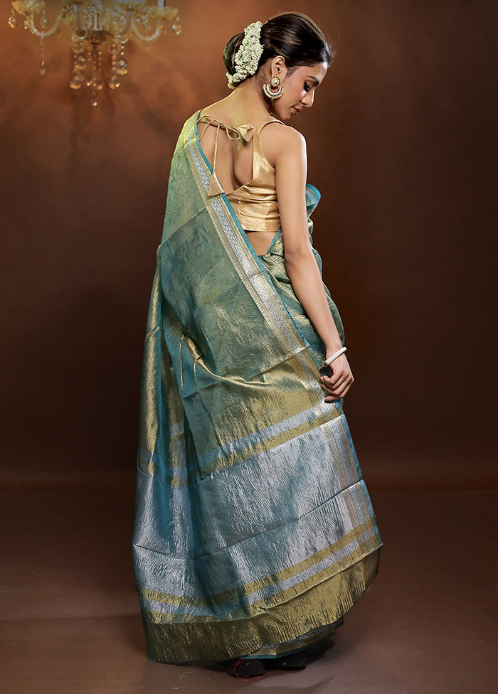 Green Crushed Tissue Silk Saree With Blouse Piece