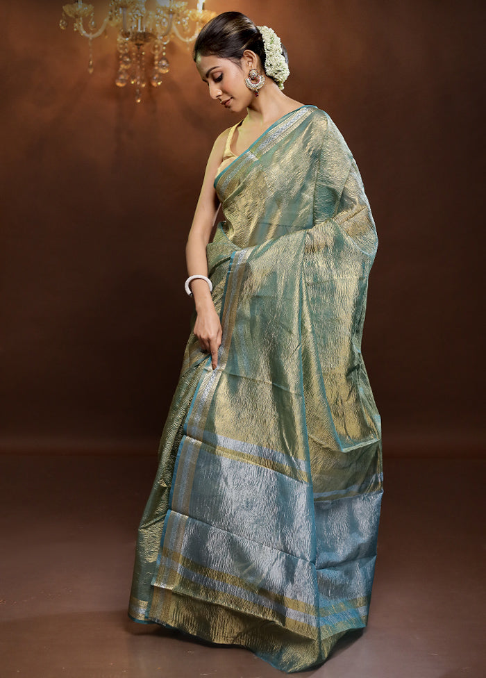 Green Crushed Tissue Silk Saree With Blouse Piece