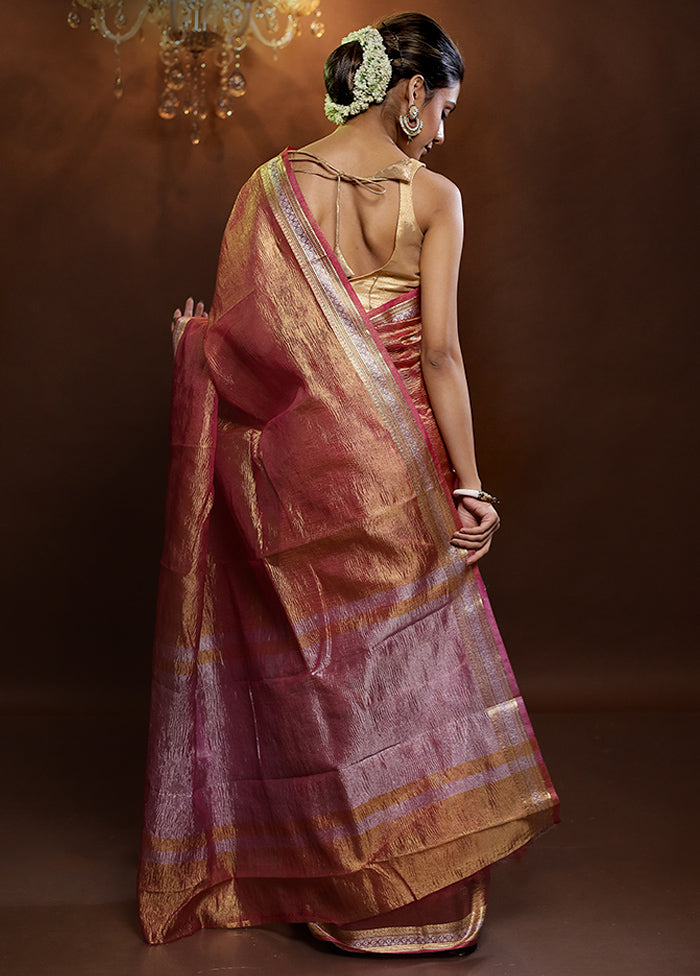 Orange Crushed Tissue Silk Saree With Blouse Piece