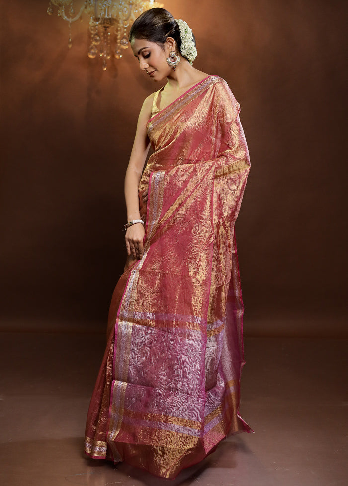 Orange Crushed Tissue Silk Saree With Blouse Piece